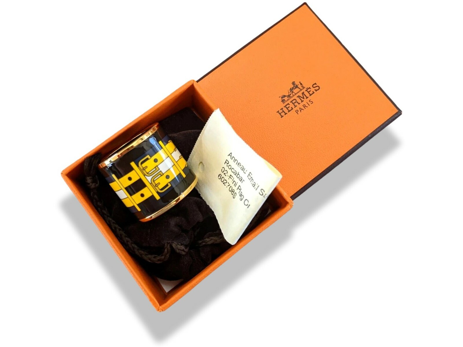 Hermes [75] 2014 Black/Yellow Enamel ROCABAR Scarf Ring GHW, BNIB!