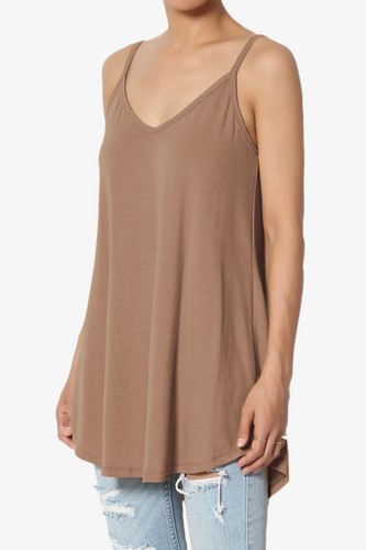 TheMogan Women's Scoop V Neck Stretch Draped Jersey Flared Camisole Tunic Top - Picture 65 of 302