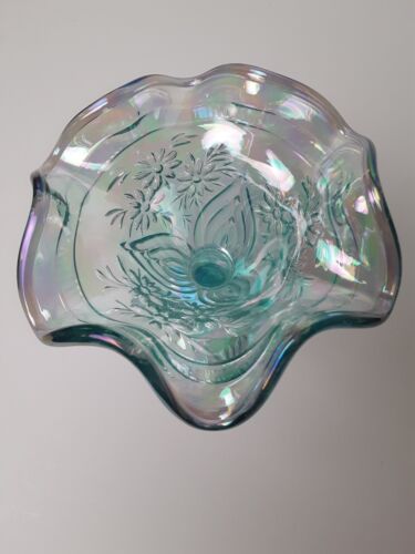 Fenton 95 Anniversary türkis schillerndes Glas Sorbet Fuß Süßigkeitenschale - Bild 5 von 8