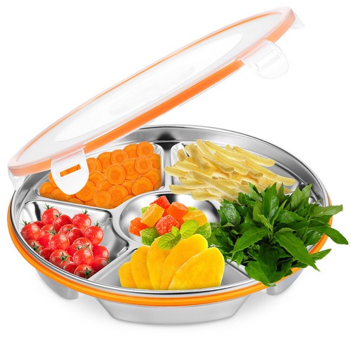 Stainless Steel Dinner Plate Snack Containers Serving Tray With Lid