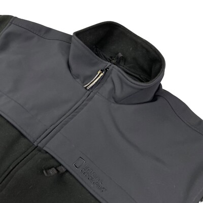 National Geographic Men's Full Zip Soft Shell Fleece Jacket Black   Large