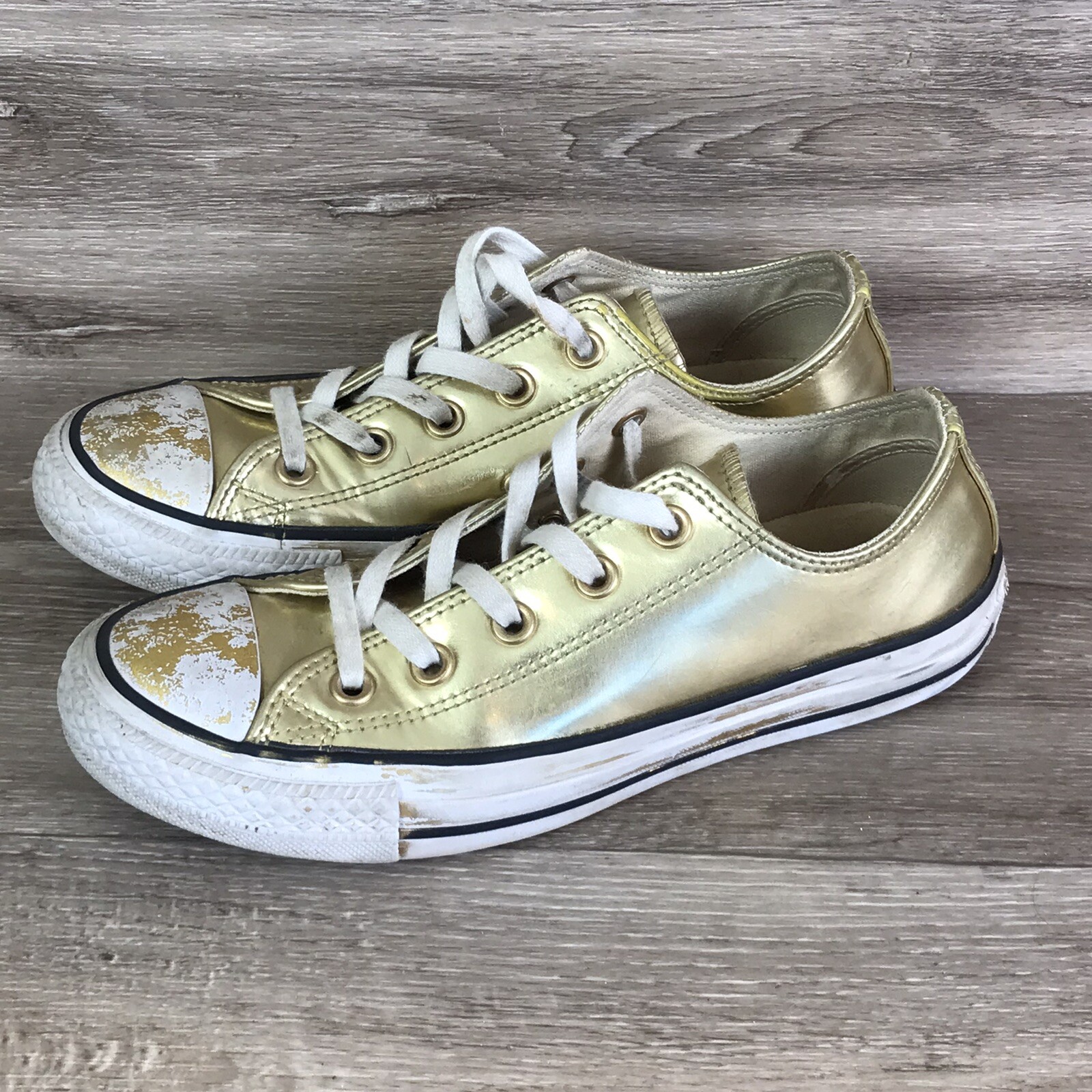 rose gold all star metallic leather ox trainers