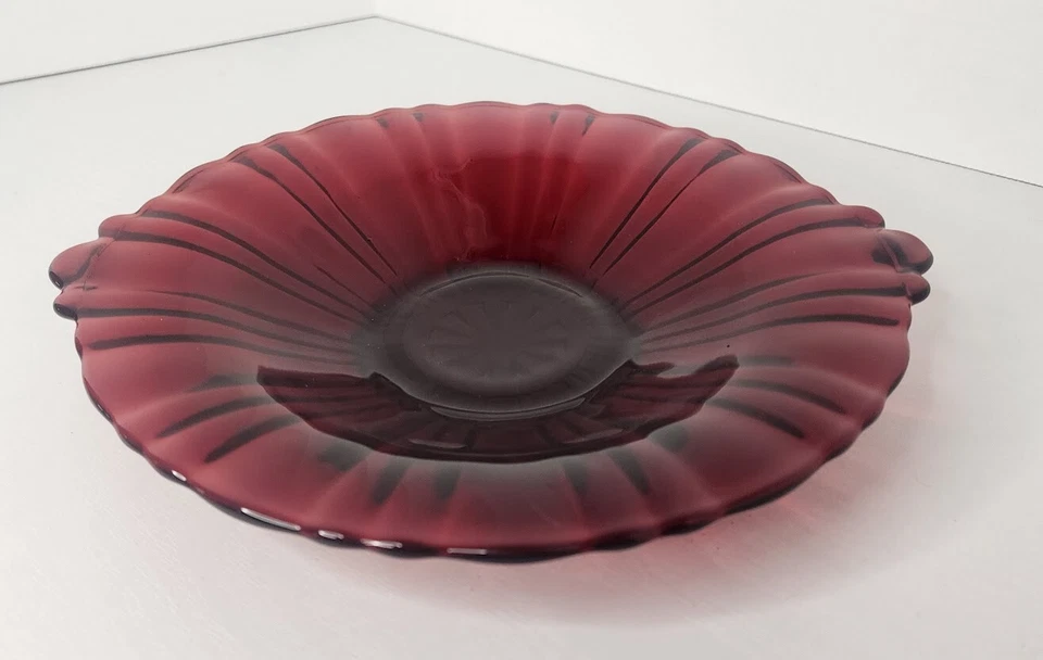 VTG Old Cafe Royal Ruby Round Mint Tray Anchor Hocking Ridges Depression Glass - Image 4 of 4