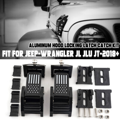 Black Aluminum Hood Locking Latch Catch Kit For Jeep Wrangler JK - Foto 8