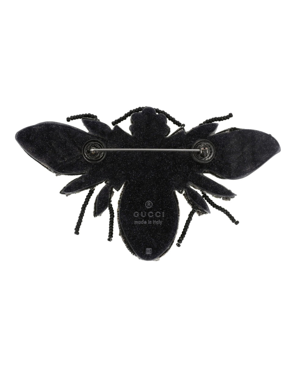 GUCCI　グッチ　グログラン　リボンブローチ　ビジュー　Beeロゴ　ブラック GUCCI グッチ グログラン リボンブローチ ブラック ビジュー Bee