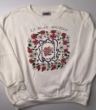 Vintage 90s Gitano Women’s Pullover Crewneck White Flower Bouquet Sweatshirt