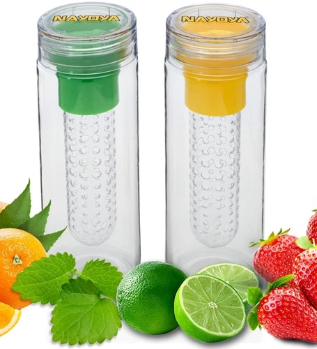 Set of 2 Nayoya Fruit Infused Infuser Water Bottles - 28 Ounce Leak Proof Tritan