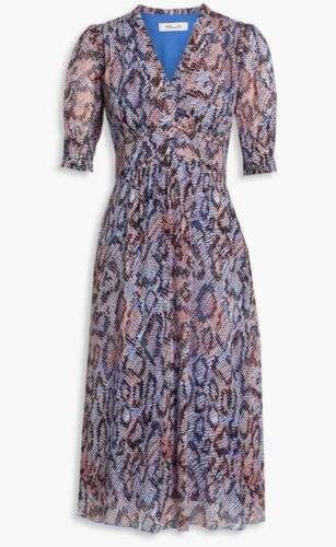 Abito Diane von Furstenberg Fleur arricciato stampa serpente crepe de chine taglia 2 - Foto 3 di 14