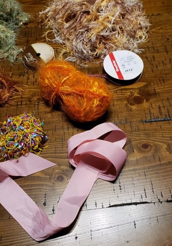 Small Lot Assorted Yarns Confetti Eyelash Satin Trim Ribbons Crafting Scraps - Picture 8 of 15