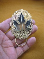 E-881 black brown Oak leaf oval brass Eyeglass pin pendant ID badge holder
