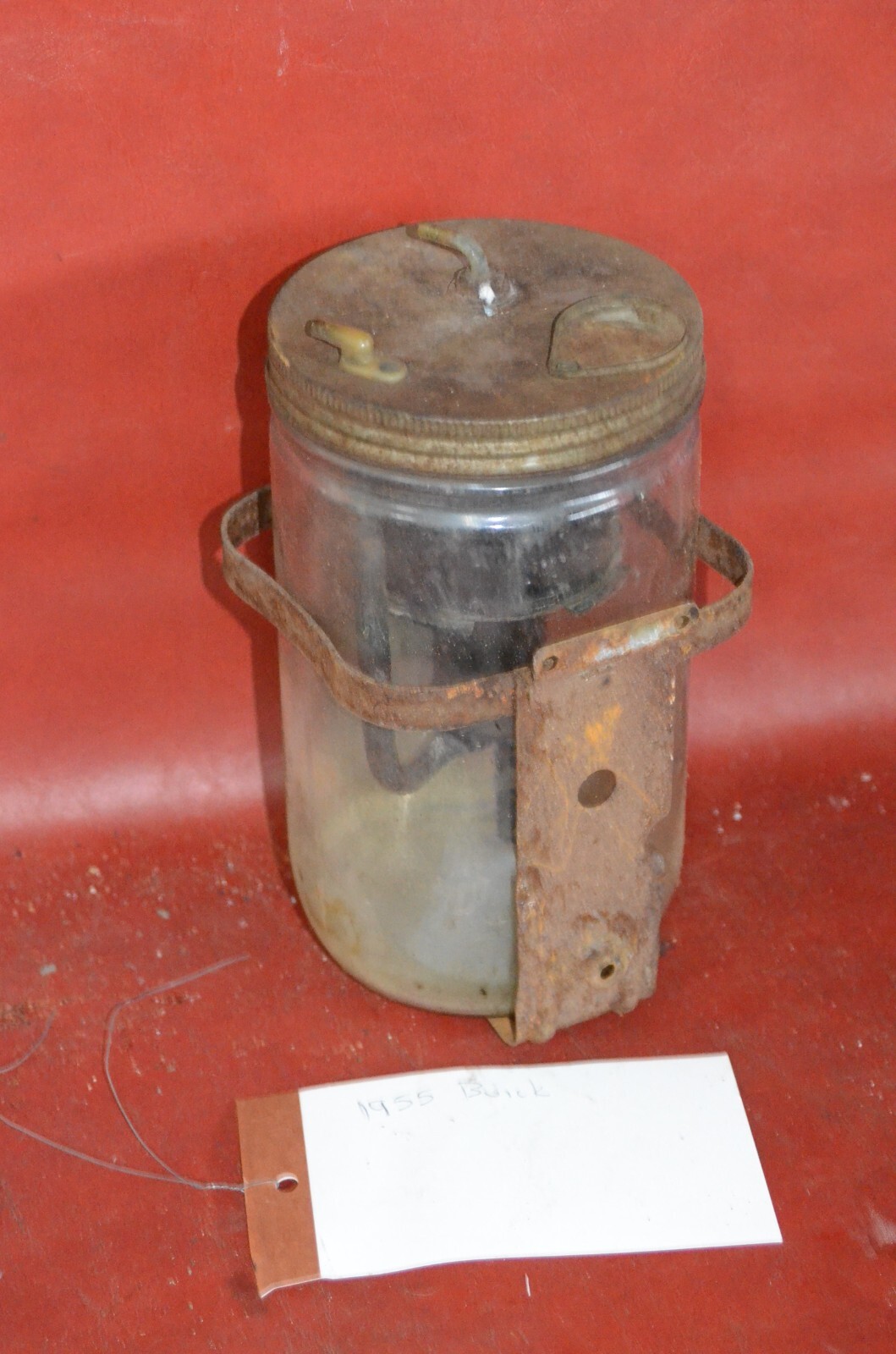 Vtg 1955-59 Buick Caddy Windshield Washer Fluid Glass Jar Pump Reservoir Bracket