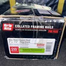 GRIP-RITE COLLATED GRS6D CLIPPED HEAD FRAMING NAILS 28° 2'' X .113'' 2500 pcs.