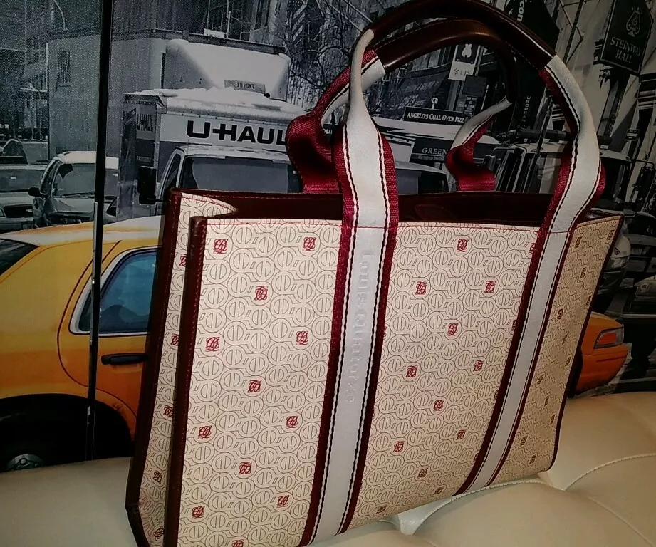 RARE LOUIS QUATORZE SIGNATURE CRANBERRY/ CREAM Leather Tote