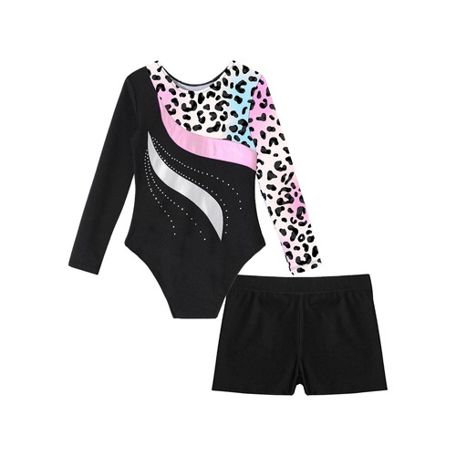 Kids Girls Rompers Stage Bodysuit With Shorts Professional Jumpsuit Metallic - Picture 18 of 69