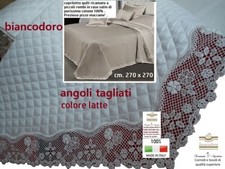 Coperta quilt copriletto  trapuntato con pizzo macramè arcato 100% satin cotone