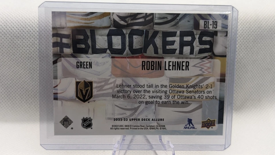 2022-23 Upper Deck Allure Green Blockers Robin Lehner BL-19 /99 - Image 2 of 2