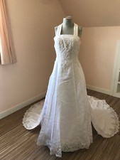 Bridal Fashions Halter Neck Embroidered Satin Wedding Gown Dress Removable Train
