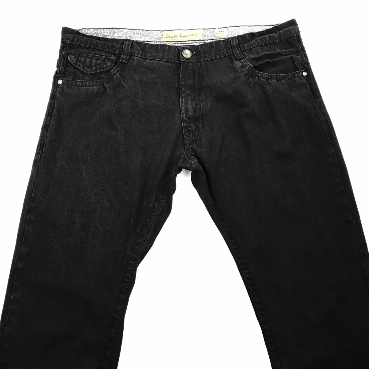 Smoke Rise Mens Jeans Black Premium Denim Straight Cut Biker 5 Pocket 44 X  32