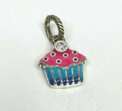 Brighton ABC Cupcake Reversible Pink and Silver Tone Charm w Swarovski Crystal