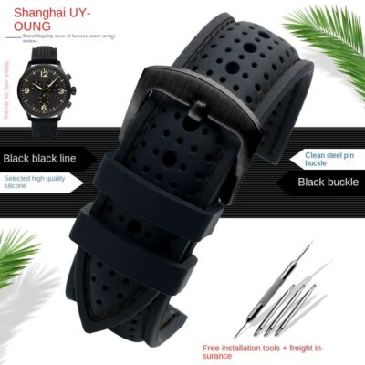 Universal Silicone Watch Band Strap Waterproof Rubber Men's Black 19-24MM Hoop