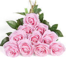 10Pcs Pink Artificial Silk Roses with Long Stems for Wedding Decor  Home