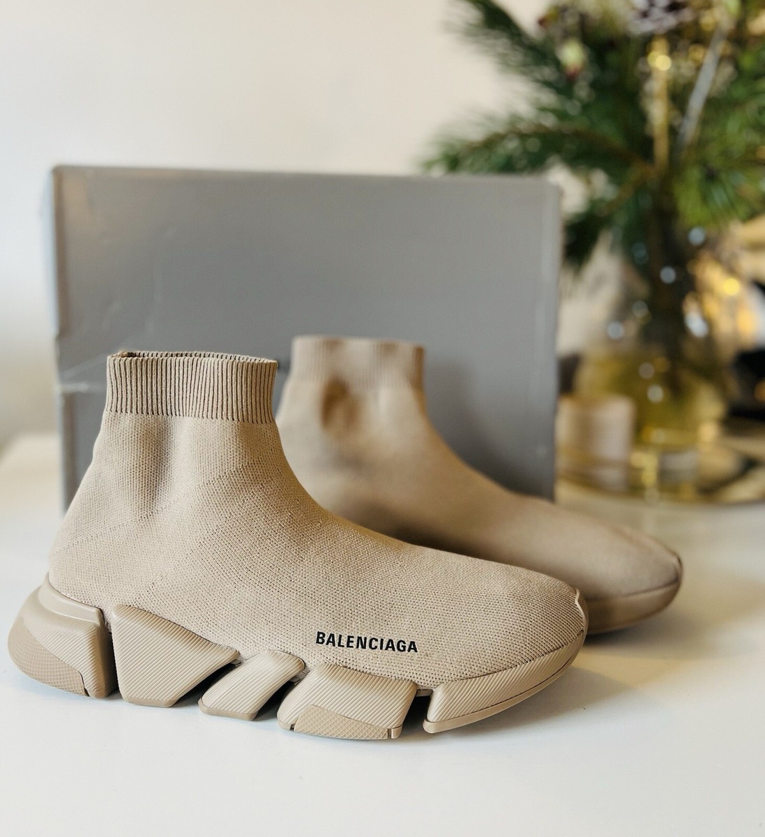 Balenciaga Beige Trainers Speed Sock Sneakers Size 42 UK