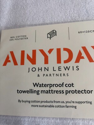 John Lewis Waterproof Towelling Cot Mattress Protector White UK