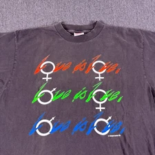 Vintage Oneita Power Mens Black Cotton Love is Love LGBT Graphic T-Shirt Size XL