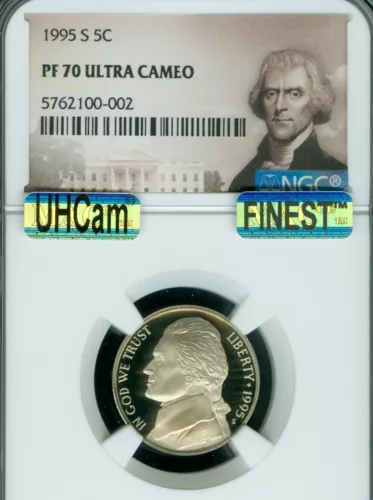 1995 S JEFFERSON NICKEL NGC PF70 UCAM MAC UHcam MAC FINEST & SPOTLESS .