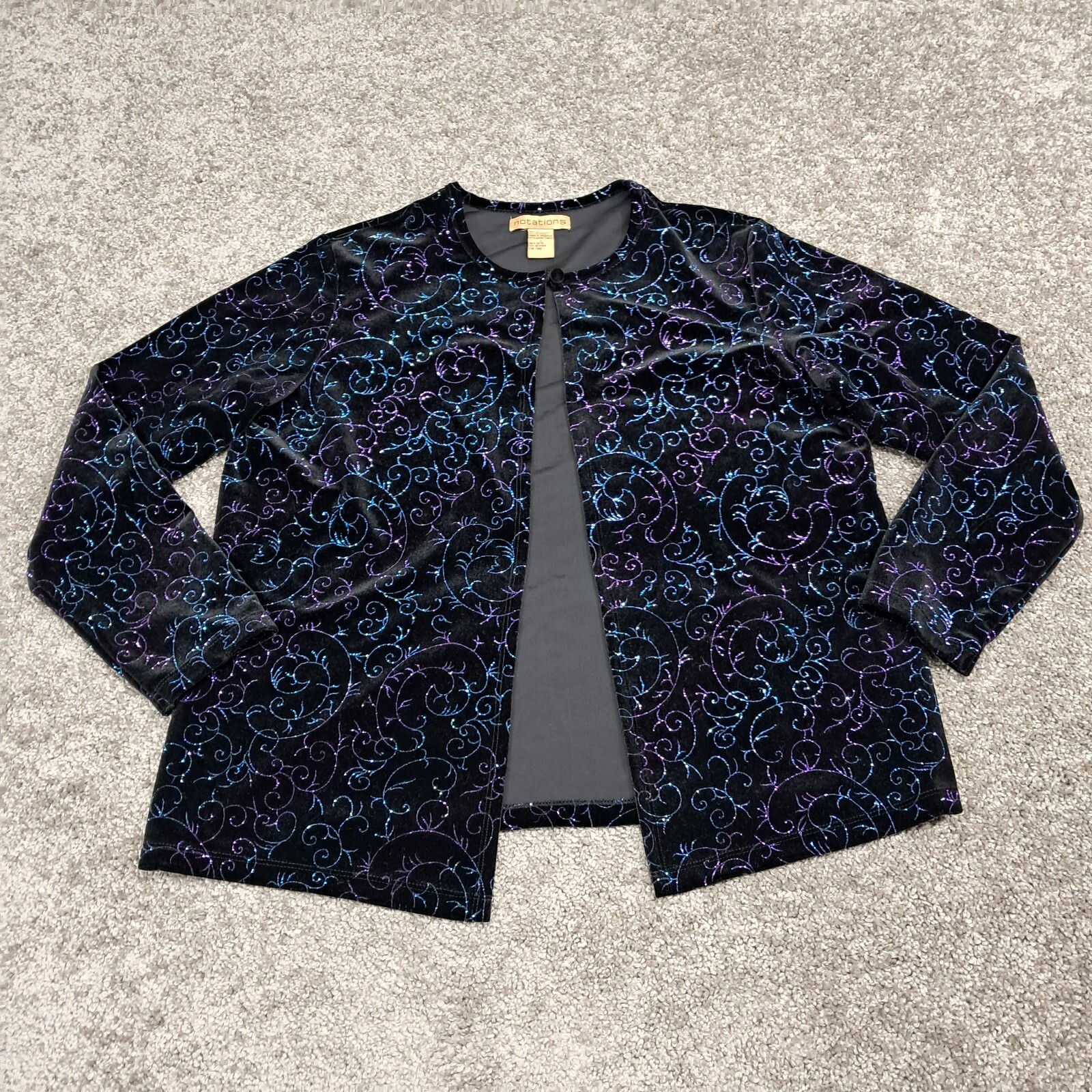 Notations Women's Velvet Top Sparkle Floral Pattern Black Large RN58719