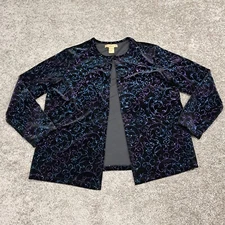 Notations Women's Velvet Top Sparkle Floral Pattern Black Large RN58719