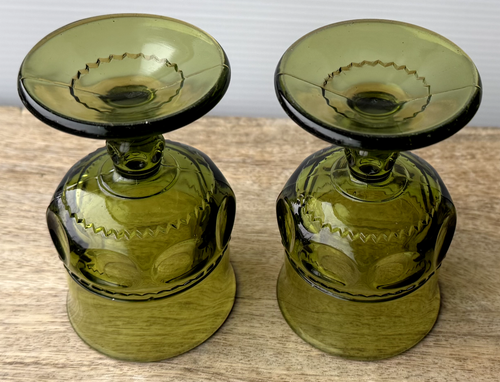 Indiana Glass Kings Crown Thumbprint Stemmed Glass Green 4.5" Tall - Picture 3 of 5