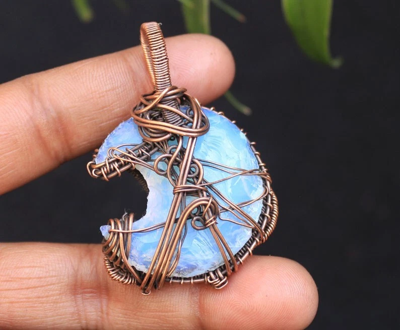 Colgante de alambre de cobre luna creciente opalita joyería mejor artículo de regalo para boda N13 Foto 4 de 4