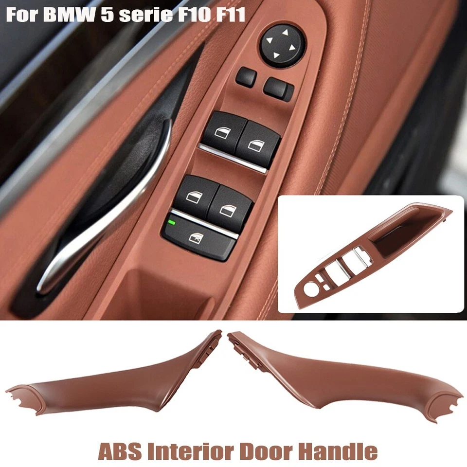 Red Brown Inner Door Panel Handle Pull Trim Cover Set for BMW 5 Series F10 F11 - Image 3 of 4