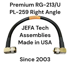 JEFA Tech Premium RG-213 Ham Radio CB Radio Coax Cable Jumper PL-259 Right Angle