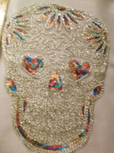 "PARCHE DE CHAQUETA GRANDE CALAVERA DÍA DE LOS MUERTOS COSTURA EN LENTEJUELAS CALAVERA 10"" o 12"" - Imagen 4 de 7