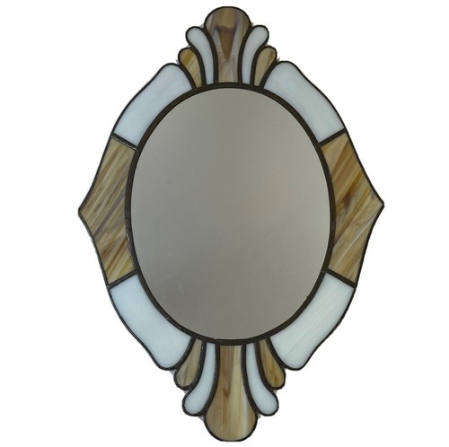 Vintage 90s Hand Made Tiffany Style Stained Glass Wall Mirror Deco Nouveau - Picture 2 of 8