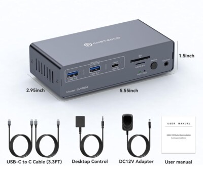 USB C Docking Station with KVM Switch 2 Monitors 2 Computers 4K@60Hz HDMI SW524