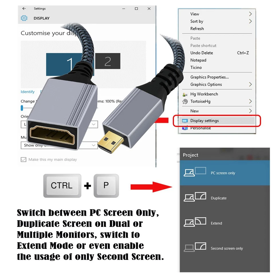 Micro HDMI 2.1 8K Type-D Male to HDMI Female Extension HDTV Cable for DV Camera - Image 3 of 4