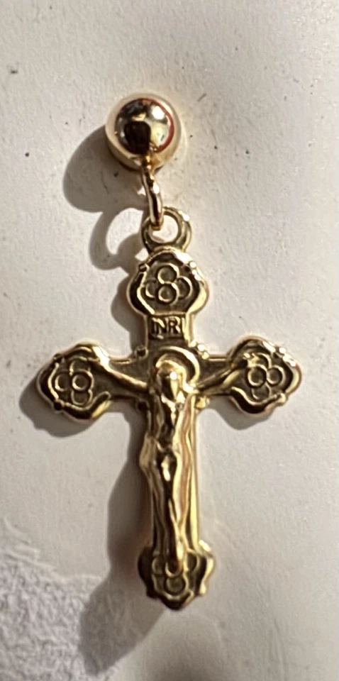 Aretes colgantes crucifijo cruz Jesús oro amarillo macizo fino 14K 22 mm ~ PP Foto 2 de 2