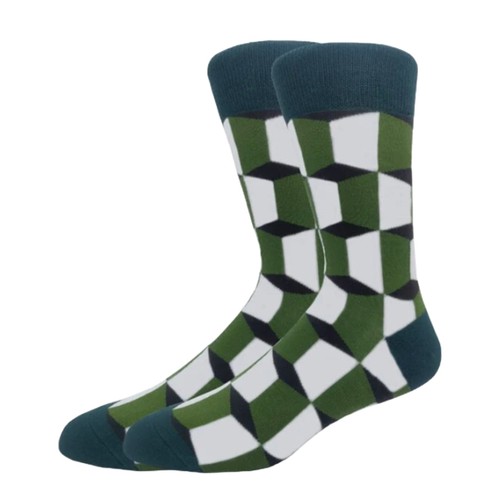 Green Cube Patterned Socks from the Sock Panda (Adult Large) - 第 1/3 張圖片