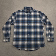 Pendleton Mason Plaid Flannel Shirt Mens L Blue Gray Button Down Cotton