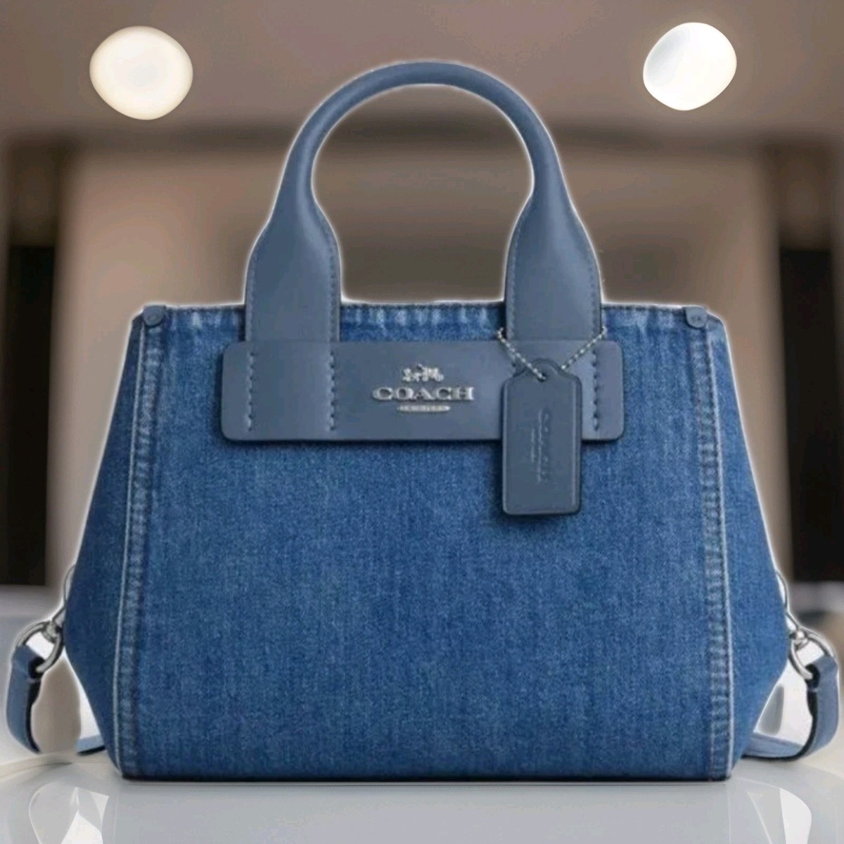 COACH Carly Carryall Bag Denim Tote 2way Handbag Shoulder Bag Blue 