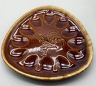 Vintage HULL Oven Proof BROWN DRIP Pottery  Rooster Deviled Egg Plate, 9.5”