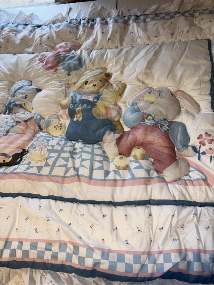 Años 80 Rosa/Azul Animal Pared Acolchado Decoración Guardería De Colección Corazón Country Rústico 35x42 Foto 3 de 4