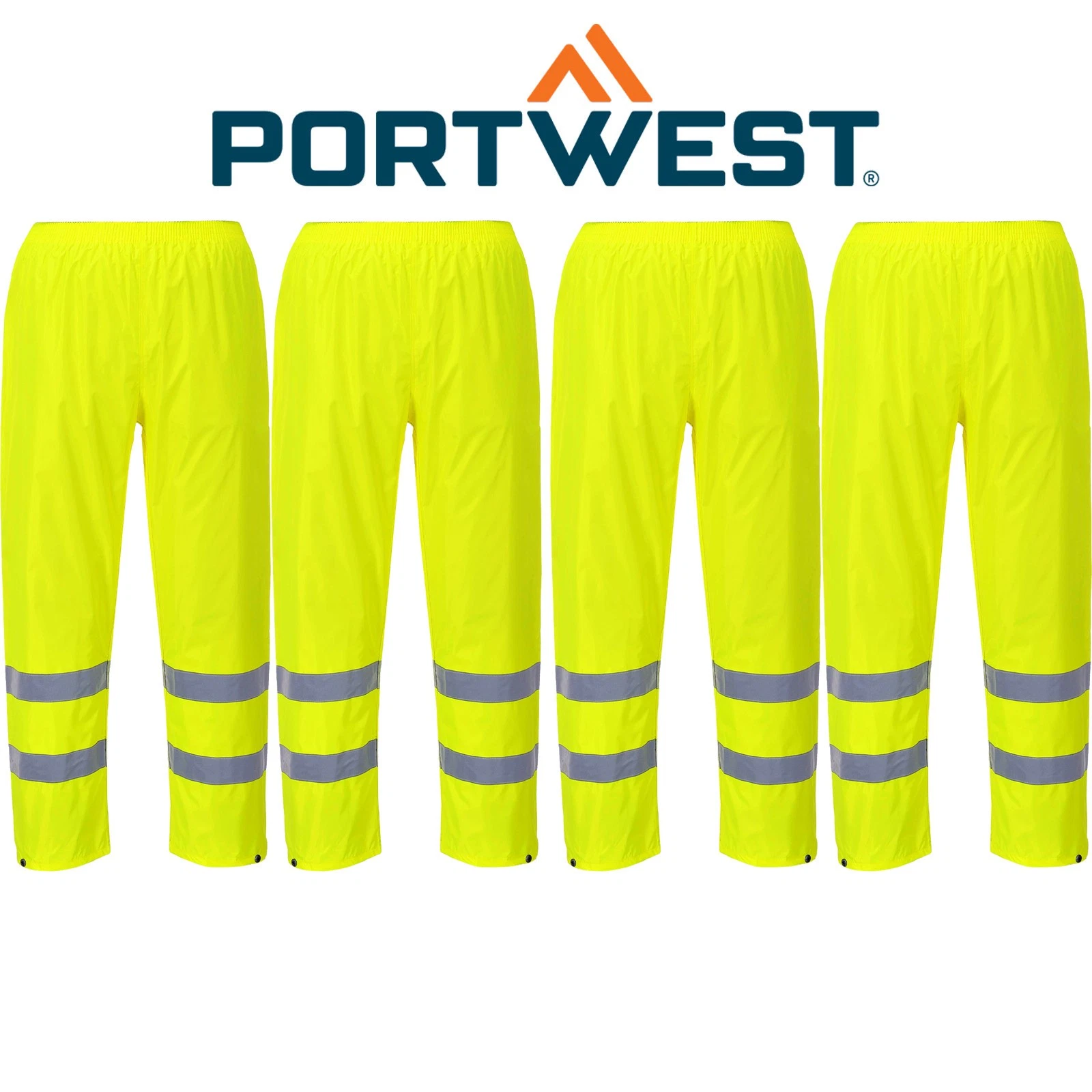 4 Pack Portwest Hi-Vis Waterproof Windproof Reflective Rain Pants Trousers Bulk
