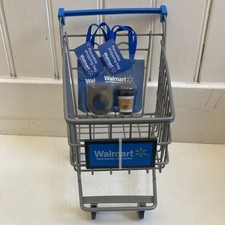 Rare Mini Walmart Grocery Shopping Cart Metal Wire Cart w/Bags Cup Cup Holder