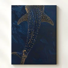 Golden Whale Shark Canvasminimalist Cosmic Ocean Wall Art