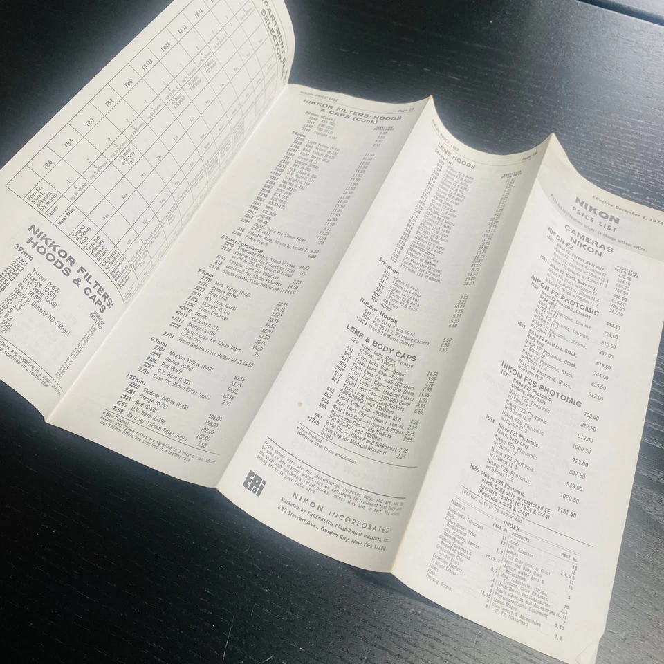 Lista de precios Nikon diciembre 1974 folleto de colección Foto 4 de 4