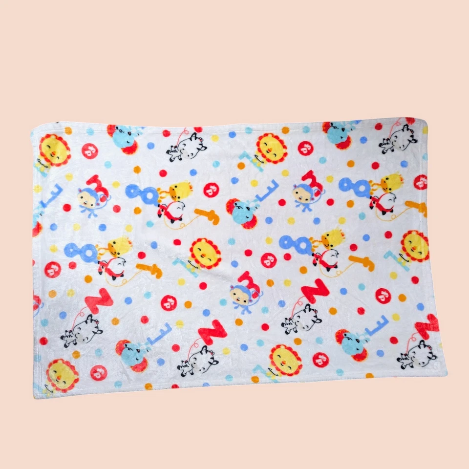 Manta bebé Fisher Price cebra león elefante jirafa safari zoológico letras números Foto 3 de 4